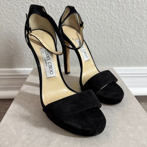 Jimmy Choo Misty 120 Suede Sandals Black - Picture 2 of 7